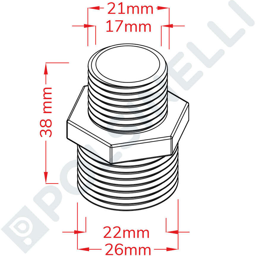 Polsinelli Acier réduit mamelon hexagonal 3/4" x 1/2"