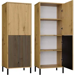 Vitrine KAMARO 2DK SLIM/GLATT EICHE ARTISAN Lamellen gerillte + klassische Front