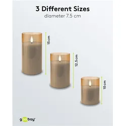Goobay, LED Kerzen, 3er-Set LED-Echtwachs-Kerzen im Glas und 10x AAA LR03 (3x)