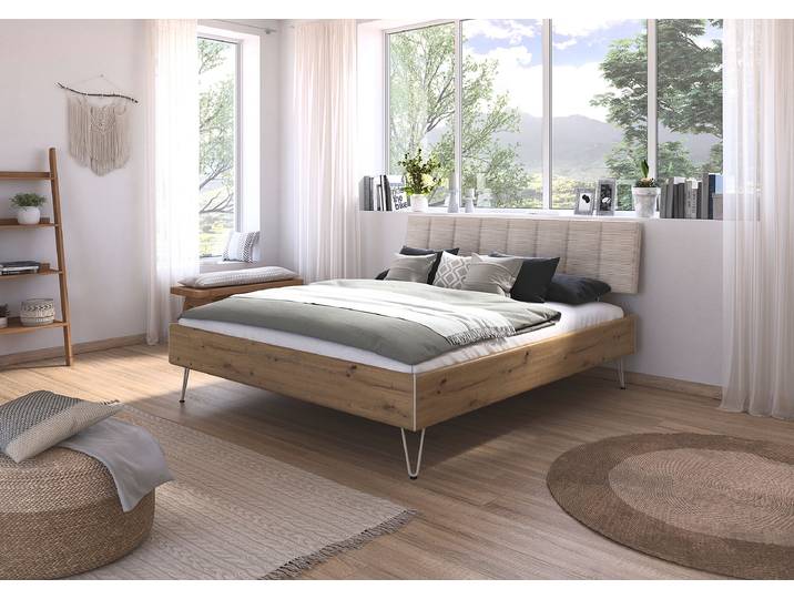 Bettgestell Mavi - Cord 180 x 200cm Cord Holz/Eiche Artisan Dekor Eiche