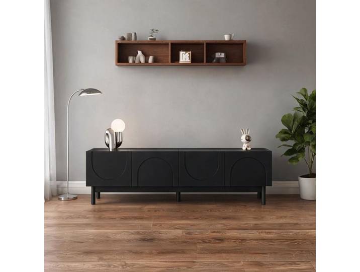 Grand meuble TV 169 cm design contemporain en panneaux de particules classic black