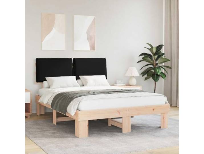 Massivkiefer Holzrahmen mit gepolstertem Kopfteil Modernes Design Bettgestell mit gepolstertem Kopfteil Massivholz Kiefer Schwarz 135x190 cm Lattenrost Doppelbett Modern