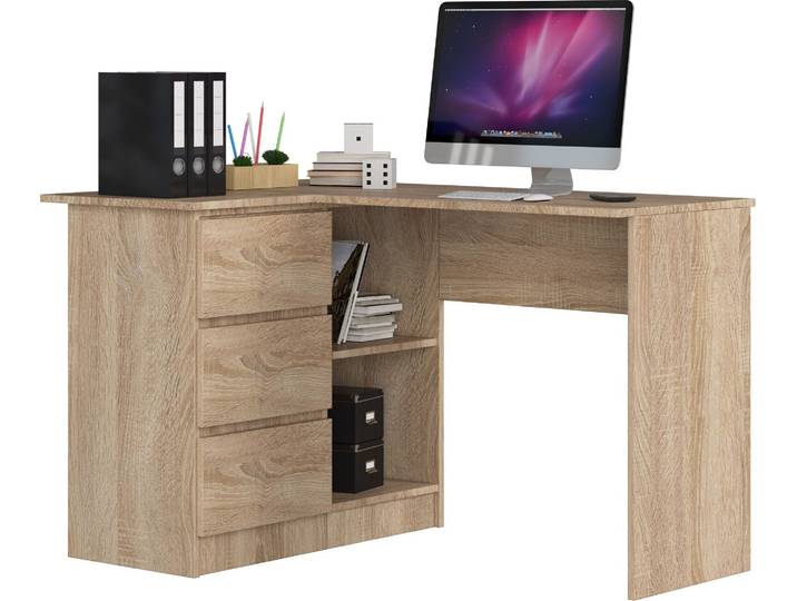 Akord Bureau D'angle 3 Tiroirs Gauche Chêne Sonoma 124X85X77