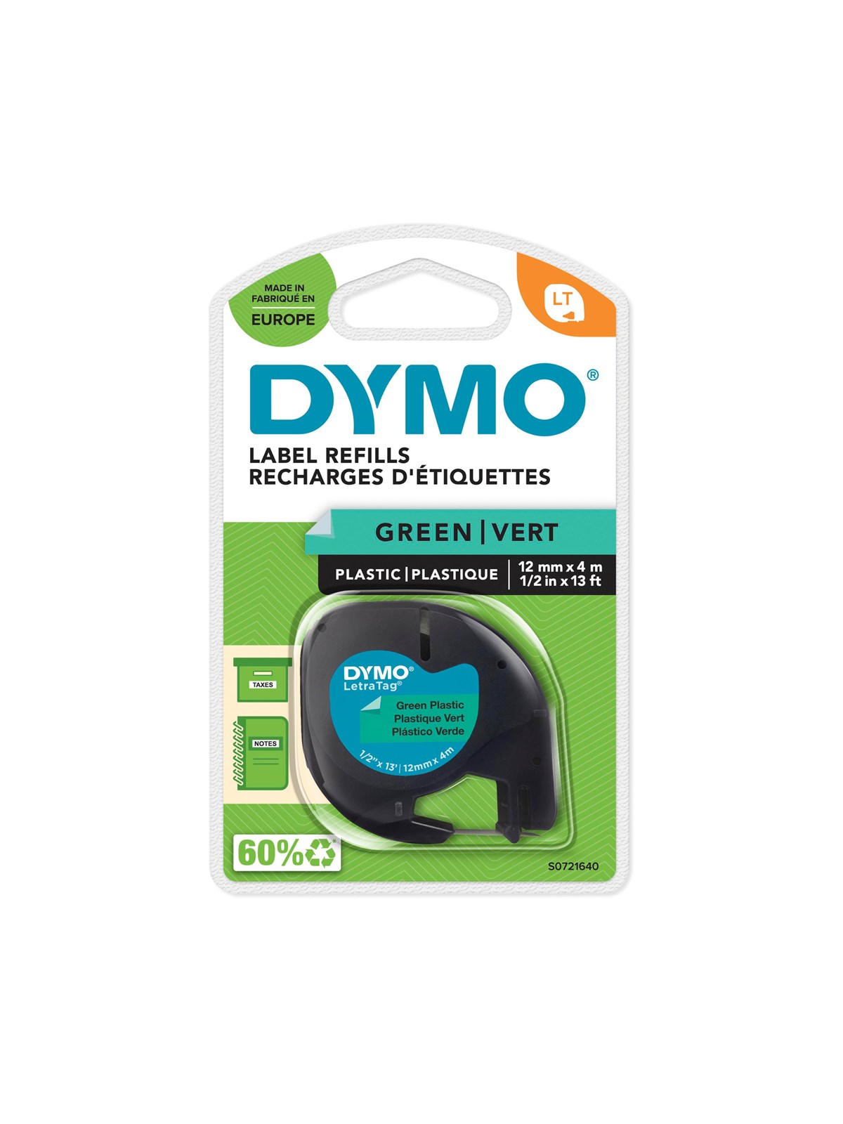 DYMO LetraTag Etikettenband | schwarz auf grün | 12 mm x 4 m