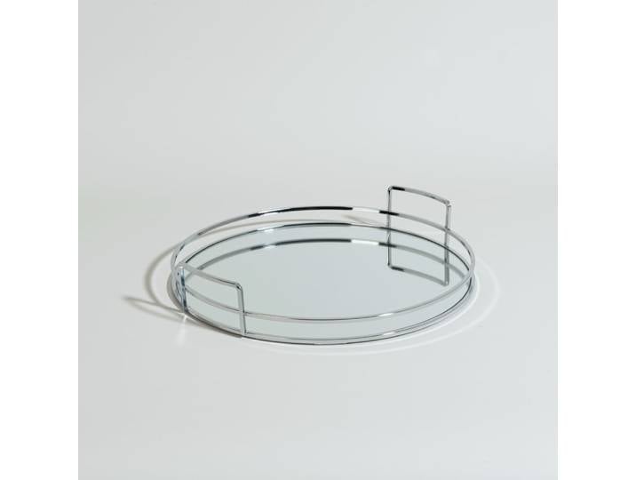 Rundes Tablett aus Metall und Glas