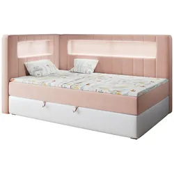 BOXSPRINGBETT JUNIOR GOLD 3 90/200 Rosa/Weiß - linke Seite