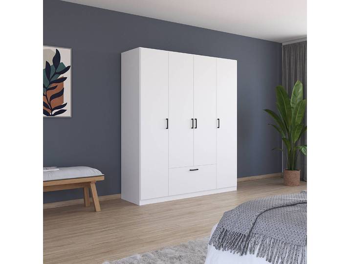 Drehtürenschrank Bari Typ A 180cm Weiß/Alpinweiß