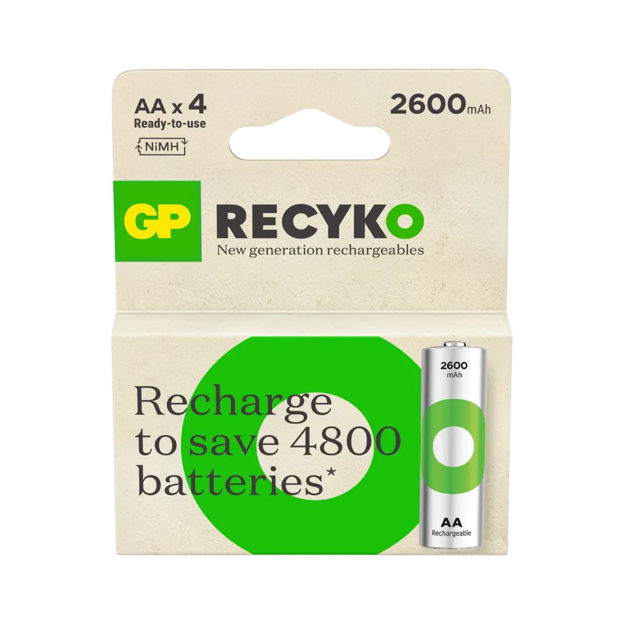 GP ReCyko AA Micro NiMH 2600 mAh 1,2V Akku 4er Blister
