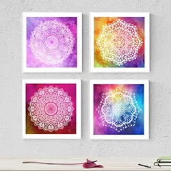 POSTER Set mit 4 Mandalas Blendung 20x20cm Schwarzer Rahmen