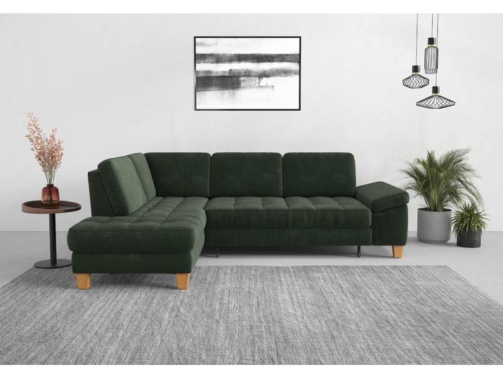 Ecksofa, Strukturstoff, Grün (Jungle) 261×179 cm, Mit Bettfunktion & Stauraum, Modern, SIT & MORE