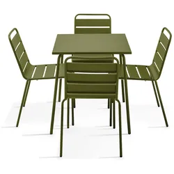 Oviala Business Set aus Gartentisch (70 cm) und 4 Metallstühlen Khakigrün