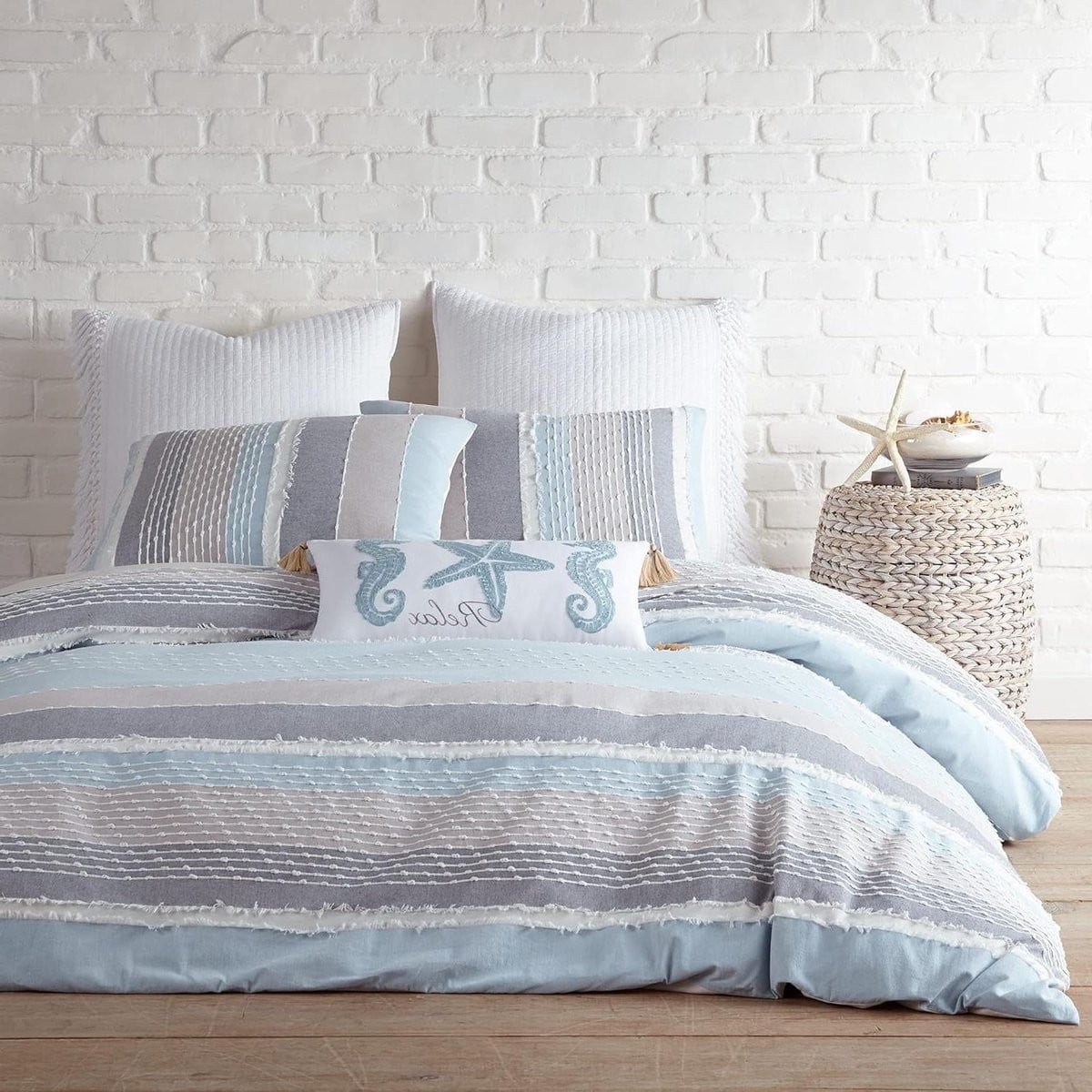 2-delige Dekbedovertrek Set met Kussenslopen in Grijs Blauw - Jacquard Geweven Stof