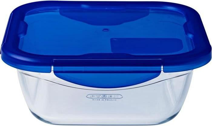 Pyrex Cook & Go vierkante voorraadbus met deksel van borosilicaatglas, 800 ml