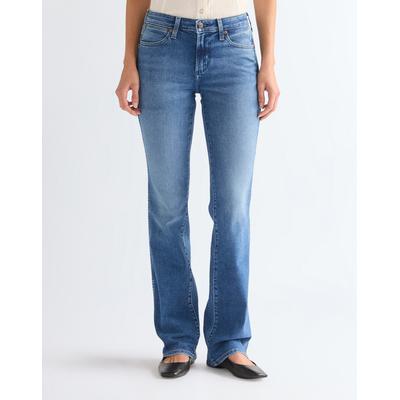 Bootcut-Jeans WRANGLER "DALLAS", Damen, Gr. 32, Länge 32, blau (raven), Denim/Jeans, Obermaterial: 80% Baumwolle, 18% Polyester, 2% Elasthan, bootcut fit lang, Jeans