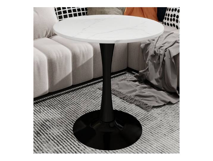 STILVORA Couchtisch für 2-4 Personen,runder Sofatisch Wohnzimmertisch mit Marmorplatte