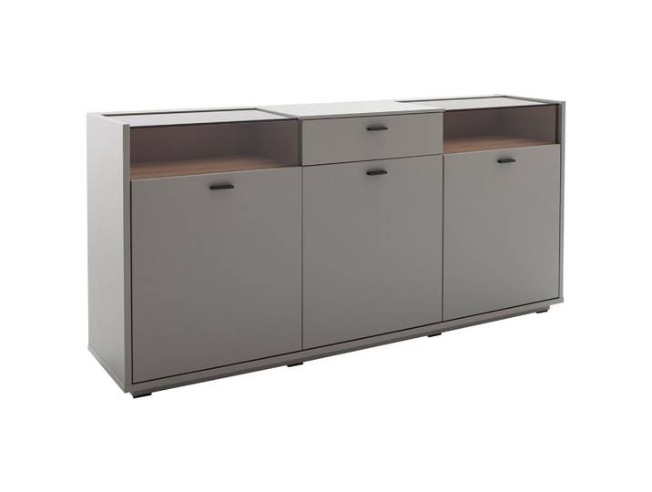 Stylife Sideboard, Grau, Eiche, Glas, 3 Fächer, 1 Schublade(n) Schubladen, 185x88x44 cm, Beimöbel erhältlich, Wohnzimmer, Kommoden & Sideboards, Sideboards