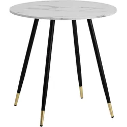 ESSTISCH Marmoroptik Metall Rund Modern, Weiß 75x75x76 cm