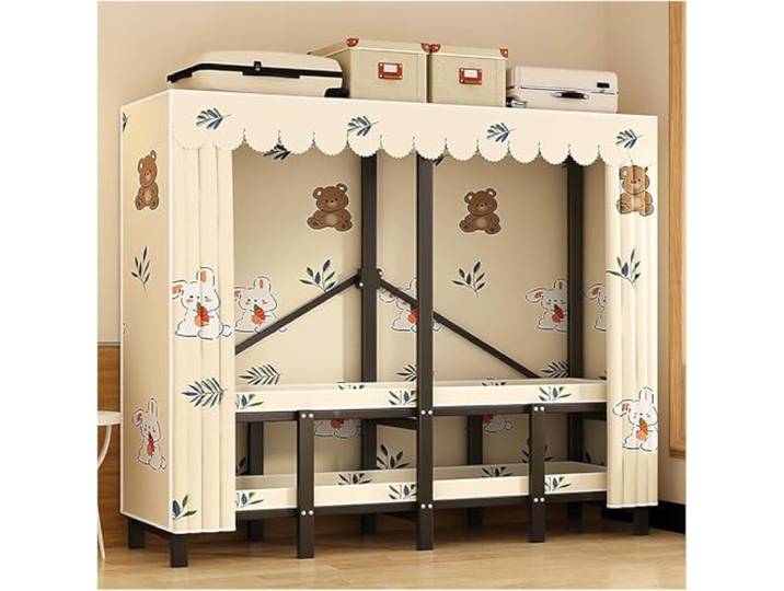 MmcdylyhEU Robuster, tragbarer Kleiderschrank mit Abdeckung – Faltbarer Kleiderständer, freistehender Kleider-Organizer aus Metall for Schlafzimmer(Yellow3,190x170x50cm)