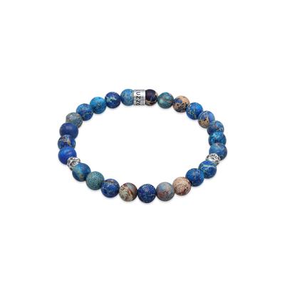 Armkette KUZZOI "Armband Herren Achat Perlen Blau Beads 925 Silber" Gr. 210, silber, Armbänder, Herren, 210, Silber 925 (Sterlingsilber), Armkette