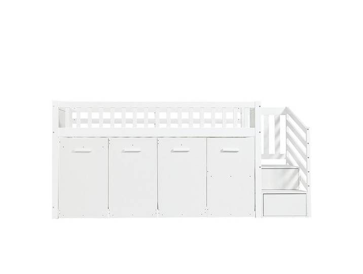 Komhtom Hochbett 90x200cm mit Schreibtisch/Kleiderschrank/Schließfächer in Weiß, Holz, Mode, 90x200 cm, Babymöbel & Kindermöbel, Kinderzimmer & Jugendzimmer, Kinderbetten, Hochbetten