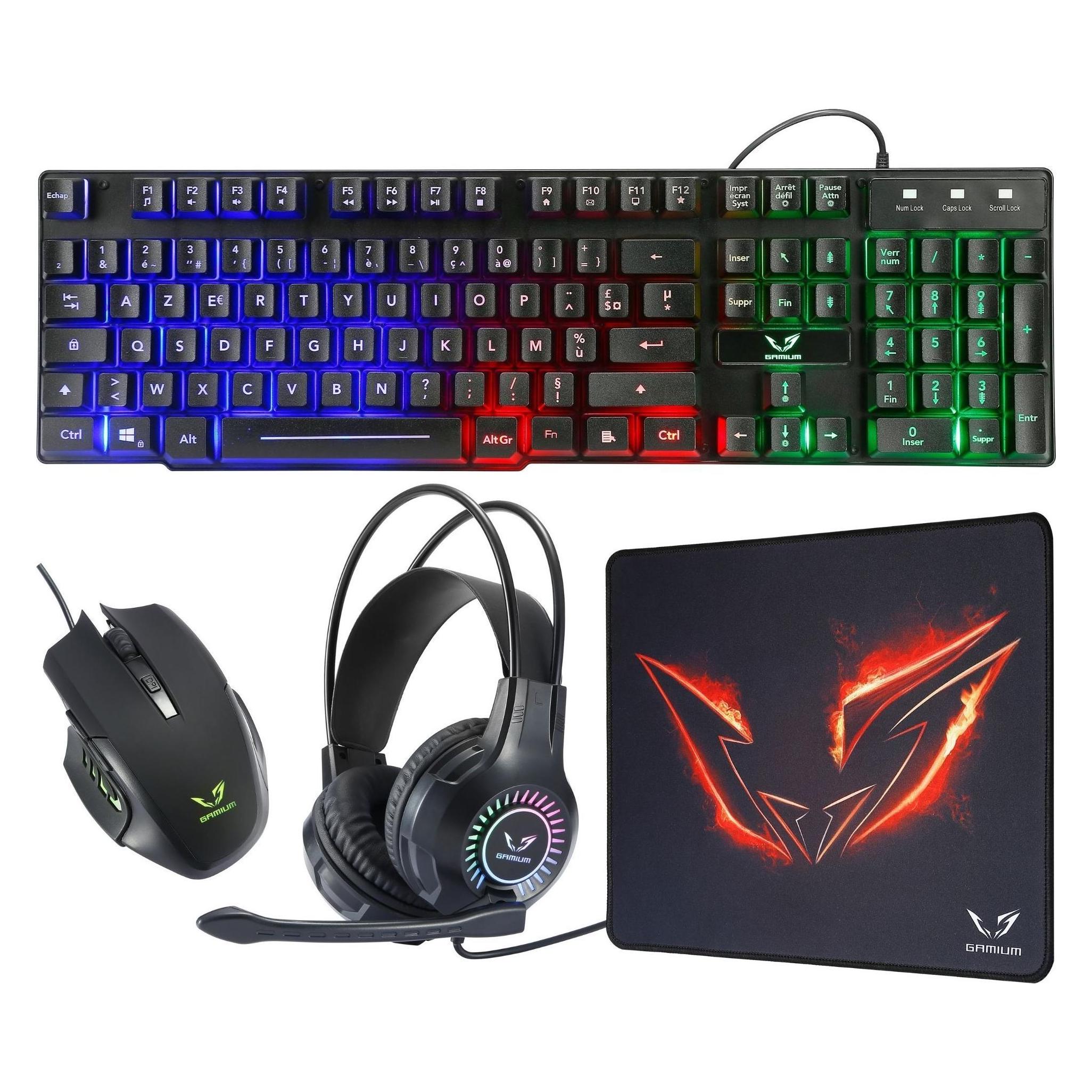 Mars Gaming PACK 4 EN 1 GAMER (CLAVIER/SOURIS/CASQUE/TAPIS) WE GAMIUM RGB (NOIR) (DE, Kabelgebunden) (WEGBUNDLE4EN1)