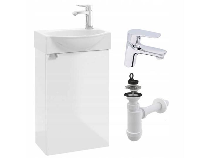 STAMAR Meuble sous Vasque Suspendu 40 cm Blanc Brillant + Vasque Céramique + Robinet + Siphon