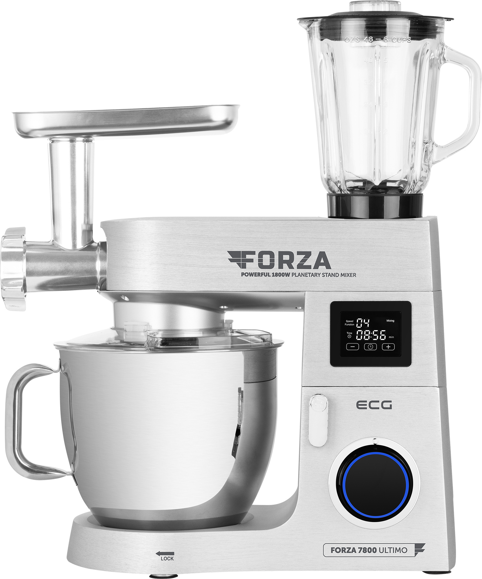 ECG FORZA 7800 Ultimo Argento | Küchenmaschine | Motor 1800 W | Edelstahl SUS 304 | 8 l |