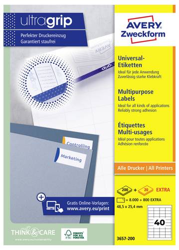 Avery-Zweckform 3657-200 Universal-Etiketten 48.5 x 25.4mm Papier Weiß 8800 St. Permanent haftend Farblaserdrucker
