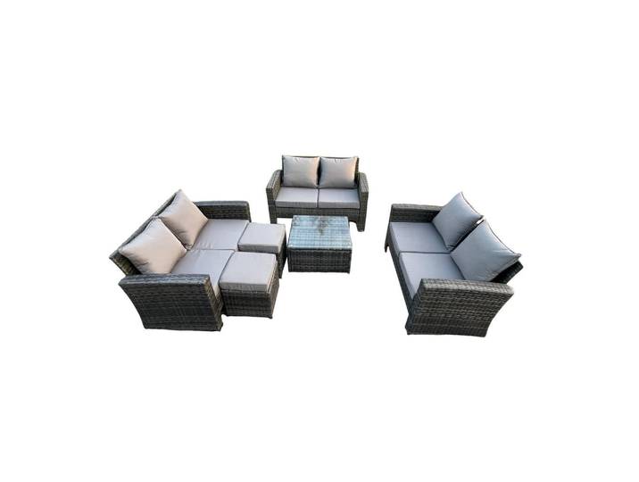 Fimous Gartensofa Hohe Rückenlehne Polyrattan Dunkelgrau 7-Sitzer, Metall, quadratisch, Gartenmöbel, Gartengarnituren, Gartenmöbel-Sets