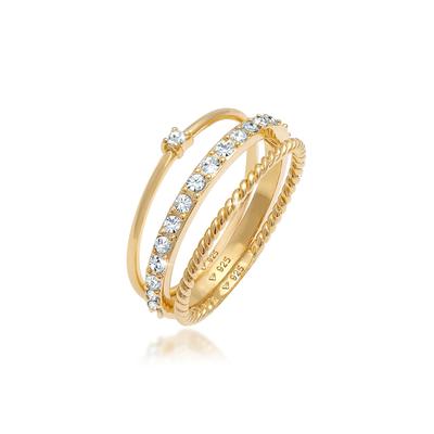 Solitärring ELLI "Set mit Kristallen von SwarovskiSchmuck 925 Silber" Gr. 58, gold, Fingerringe, Damen, 58mm,mit Steinen, Silber 925 (Sterlingsilber)