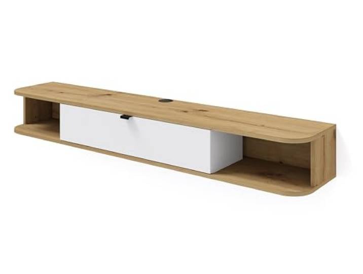 Homlando Lowboard TV, Hängender Fernsehschrank mit Klapptüren, TV Wandboard, Hängeschrank, TV Schrank Icarus 156 x 29 x 20 cm Artisan Eiche und Weiß Matt