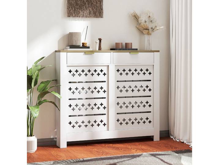 HOMCOM Cache Radiateur avec Placard et Étagère Blanc 108cm