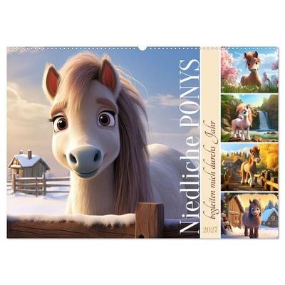 Niedliche Ponys (Wandkalender 2027 DIN A2 quer), CALVENDO Monatskalender