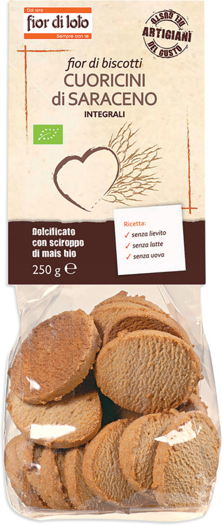FIOR DI LOTO Fior Di Biscotti - Cuoricini Di Saraceno Integrali 250 Grammi 