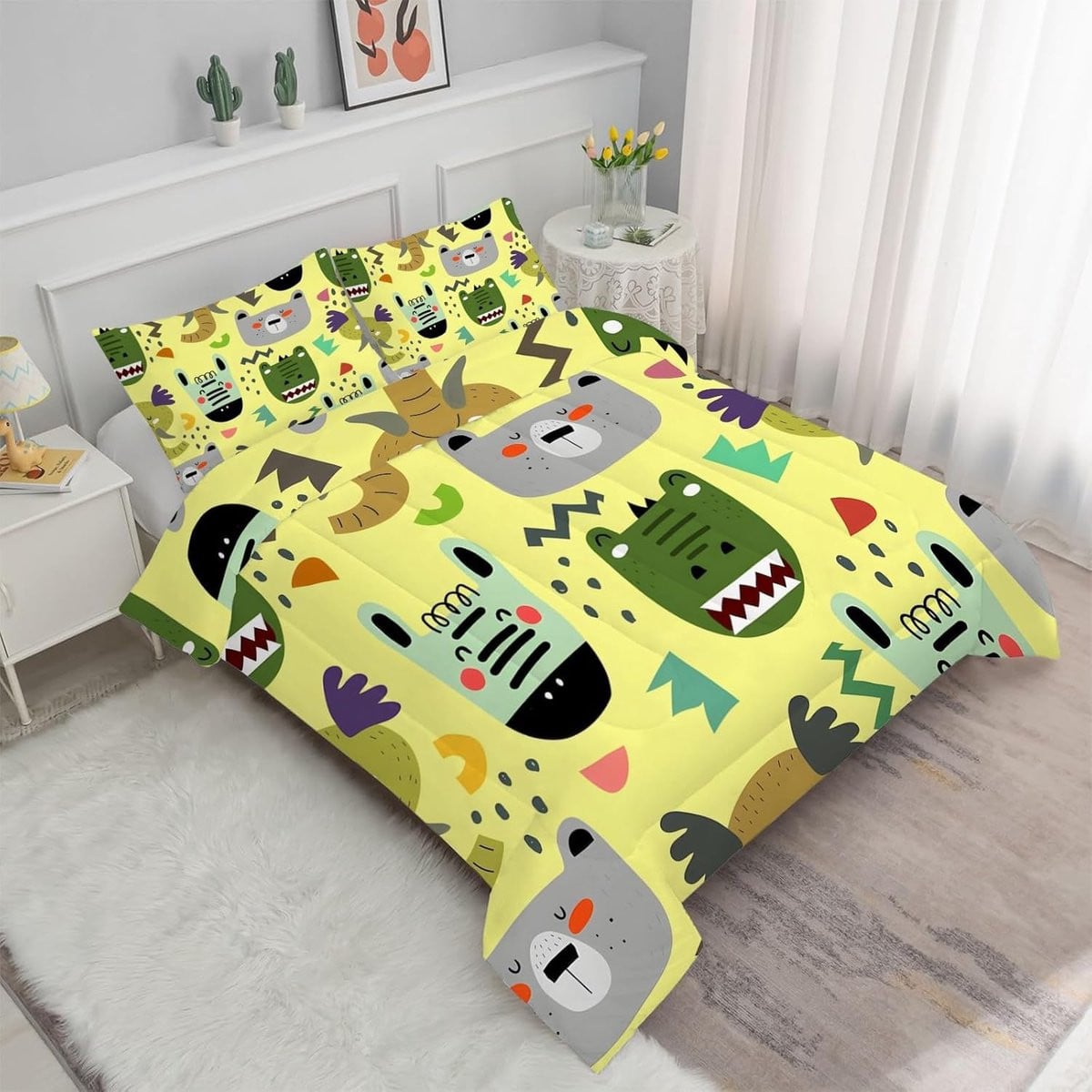 Dekbedset met vierseizoenen dekbed en cartoon dierenprint, 155 x 220 cm