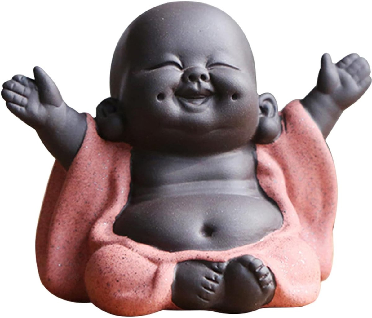 Keramisch Boeddha Beeld - Lachende Maitreya Monnik Thee Sculptuur - Oranje