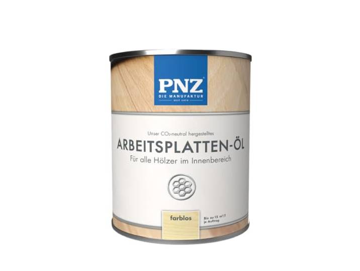 PNZ Arbeitsplatten-Öl für Innen Nachhaltig hergestellt mit regionalen Rohstoffen Made in Germany für Küchenholz, Arbeitsplatten, Schneidebretter, Gebinde:30L, Farbe:farblos