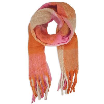 XXL-Schal STYLEBREAKER "Karo Webschal mit langen Fransen", Damen, rosa (rosa, orange, hellbraun), Obermaterial: 80% Viskose CV. 20% Wolle WO., Modisch, Modetücher