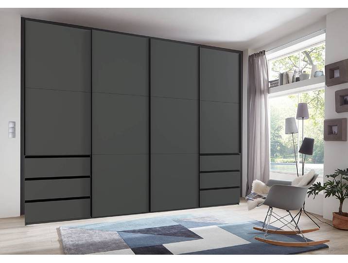 Schwebetürenschrank Level36 236 cm Typ C 300 x 236 x 65cm 6 Grau/Graphit Schwarz ohne Spiegeltür/-en