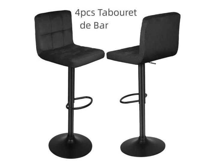 Tabouret de Bar réglable en Hauteur - OHMG - Lot de 4 - Noir - Tissu - Inox