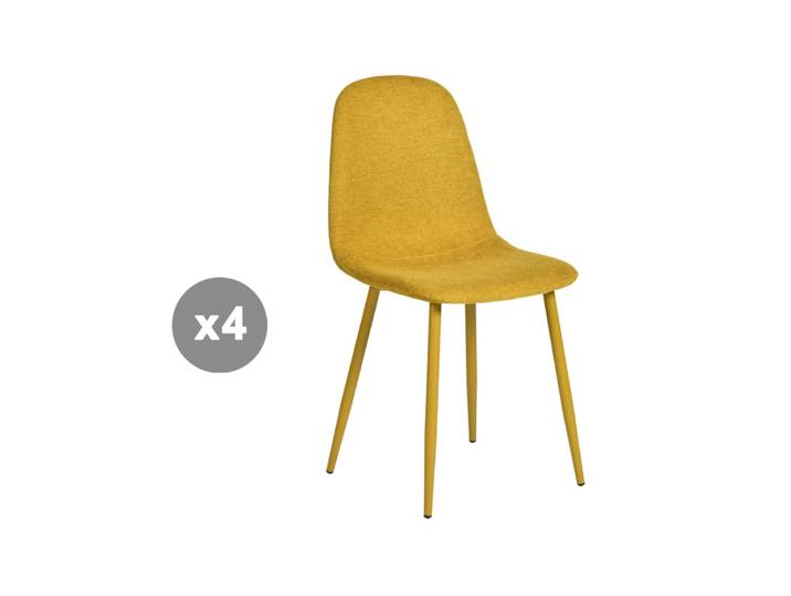 Lot de 4 chaises rembourrées en tissu, cadre métallique, jaune