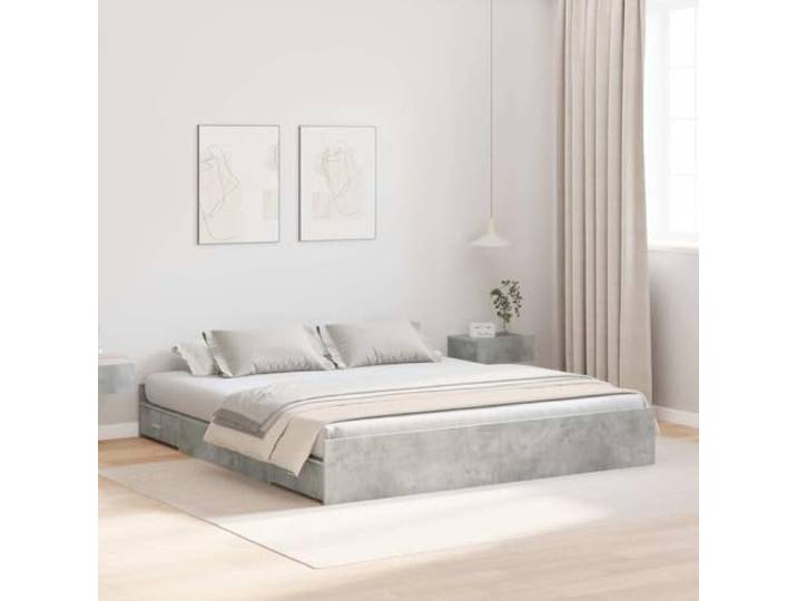 RJPLMFV Aufbewahrungsbett, Betongrau, 200 x 200 cm Massives Kiefernholz, integrierte Schubladen, modernes Design, Kopfteil inklusive