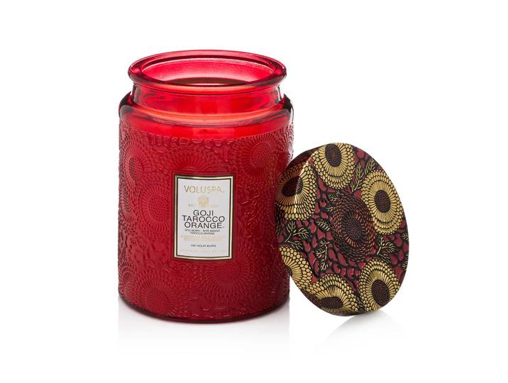 Voluspa Bougie parfumée en pot de verre 100 heures Goji Tarocco Orange