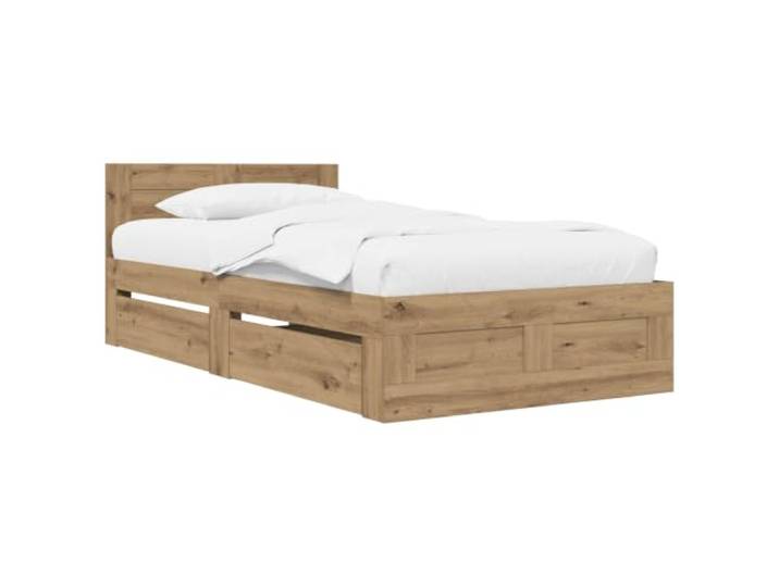 PUGYNBK Bettrahmen, 2 Stück, Eiche Artisan, technisches Holz Mit Kopfteil, Aufbewahrung mit Regalen und Schubladen, moderner Stil, robust