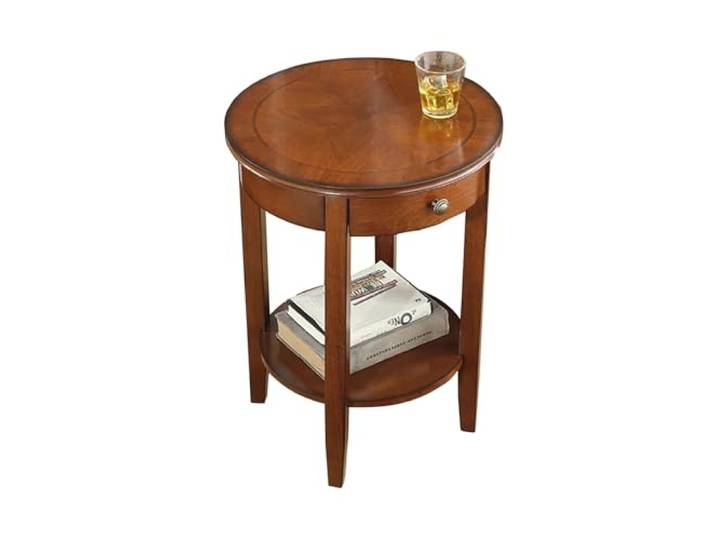 Gtzly Runder Beistelltisch Aus Massivem Holz mit Schublade, 2-Stufiger Moderner Beistelltisch Aus Der Mitte des Jahrhunderts for Wohnzimmer, Wohnheim, HeimbüRo, Schlafzimmer (Color : Brown)