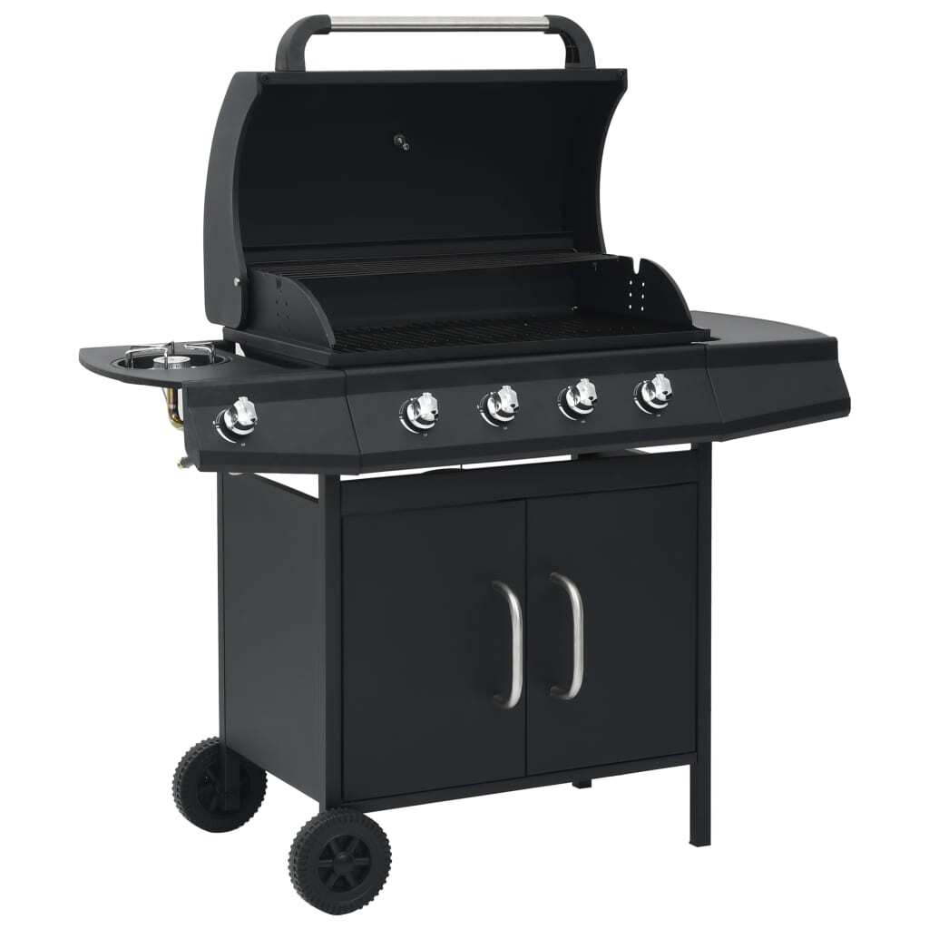 Gasgrill 4+1 Flammen Schwarz Stahl