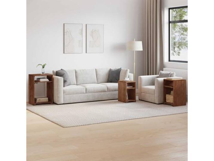 KGTKGTYER Satztische 3er Set. Massivholz Mahagoni Beistelltisch/Regal Rustikales Design, Platzsparend stapelbar, Vielseitig nutzbar
