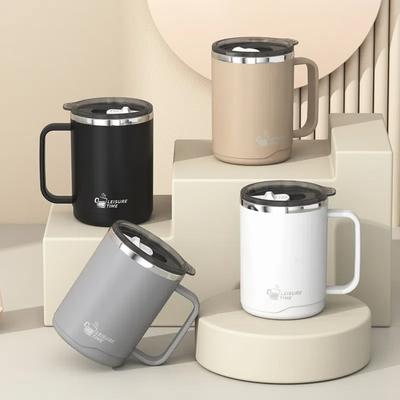 ModernMart Double Wall Stainless Steel Travel Mug With Handle Leakproof Large Capacity Insulated Coffee Mug khaki