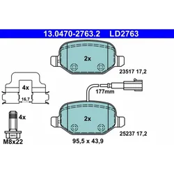 ATE 13.0470-2763.2 Bremsbelagsatz, Scheibenbremse