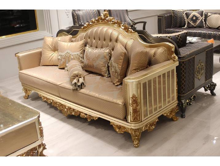 Xlmoebel 3-Sitzer Luxus Chesterfield Sofa Textil Gold Design Möbel, 3-Sitzer 1 Teile, Made in Europa